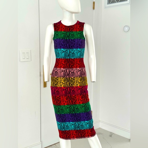Alice + Olivia Delora Snake Print Stripe Sheath Dress Size 2 - Picture 1 of 9